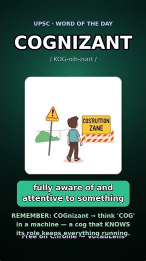 What does COGNIZANT mean? | UPSC + CAT CUET GMAT Vocabulary #Shorts