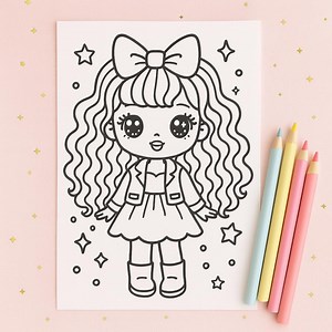 Printable Kawaii Girl Coloring Pages for Kids (instant PDF Download) - Etsy