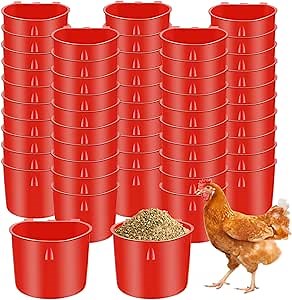 60Pcs Cage Cups Hanging Chicken Feeder Watering Dish Bird Feeding Seed Bowl Gamefowl Supplies Pet Parrot Parakeet Gamefowl Poultry Pigeon