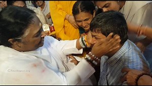 A group of around 80 students from the Amrita Institute for Differently Abled Children visited Amritapuri with their parents to get Amma’s darshan and meet her. The children offered Amma a box filled with malas they had made themselves. Amma enquired about their medications, the medical treatment they were receiving, their daily routines, etc. She took time to interact with each one of them, asking them about their names, their likes, their welfare, playing with them, smiling and laughing… She j