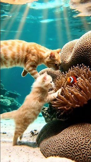 Adorable Cat Family Goes Scuba Diving! 🐱🤿 Mother Cat & Kitten Explore Ocean Together #cat #catvideo