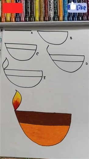 🪔 Easy Diya Drawing For Kids😯#artshorts #viralart #easydrawing