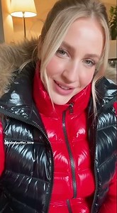 Red shiny jacket and puffer vest