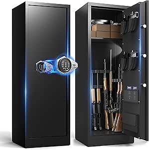 Gun Safe, 10 Gun Cabinet for Rifles and Pistols, Rifle Safe Gun Locker Gun Storage with Adjustable Shelves for Long Gun Rifle Safes for Home (Rquire Assembly-10 Gun Safe)