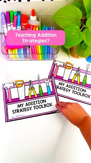 Kelsey | First Grade | Guided Math on Instagram: "Addition Strategy Toolbox! 🔨🪛💡💗 Teaching a variety of Addition Strategies is so important to create flexible problem solvers and grow fact fluency 💪🏻 I teach my first graders that each addition strategy we learn is like a tool in our Strategy Toolbox. When we have a problem to solve, we can pull out a tool or strategy to help us! 💕 This is the perfect little craft to celebrate the end of our Addition Unit and all the strategies we’ve learn