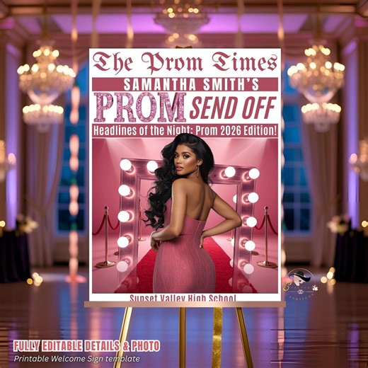 Newspaper Prom Send off Welcome Party Sign, Prom Queen Poster Sign With Photo, Pink Board Sign, Senior Junior Night Sign Printable Template - Etsy Canada