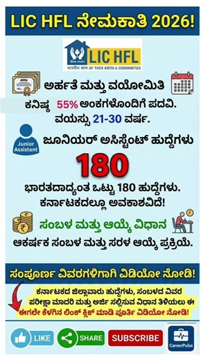 LIC HFL Recruitment 2026 🏠 | LIC ನಲ್ಲಿ ಜೂನಿಯರ್ ಅಸಿಸ್ಟೆಂಟ್ ನೇಮಕಾತಿ | Apply Online! #jobalert #job