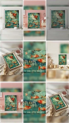 Whimsical Art Print No.423 Girl with Butterfly, Flying Fish Art