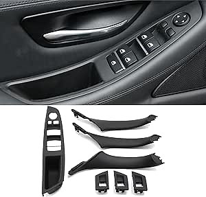 5 Series F10/F11 Window Switch Armrest Panel Inner Pull Handle Trim Cover Replacement Kits for 2010-2016 BMW 520 523 525 528 530 535 (7 Pcs Set, Black)