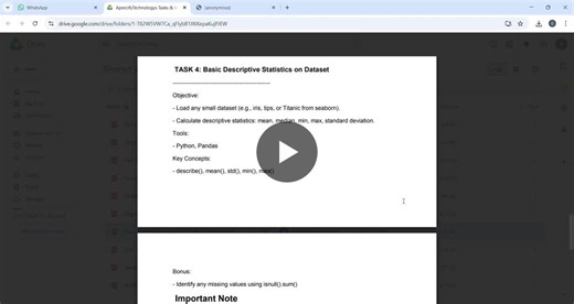 4.Basic Descriptive Statistics on Dataset -------------------------------------------------- Objective: - Load any small dataset (e.g., iris, tips, or Titanic from seaborn). - Calculate descriptive… | Ghulam Ali