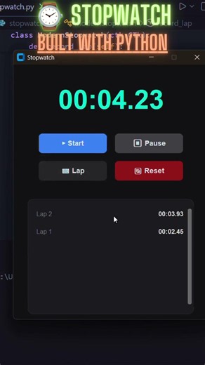 I Built a Stopwatch App in Python | Modern UI + Lap Timer ⌚🐍 #coding #python #stopwatch #shorts
