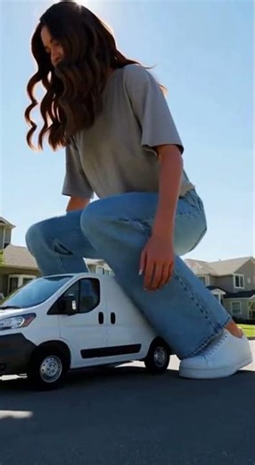Giantess squashes a van! #ai #funny #short