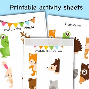 Printable Woodland Animal Activity Sheets - Matching Puzzle Educational Game Home School Preschool Toddler Kindergarten Learning Pre-k - Etsy