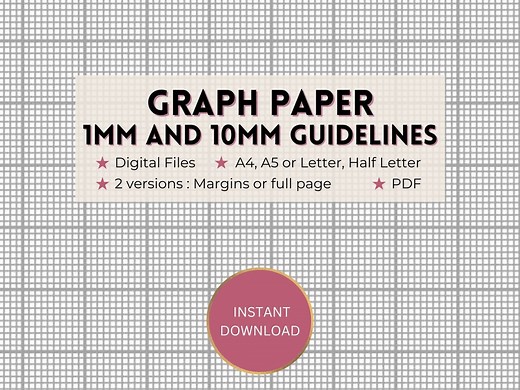 Printable Graph Paper, 1mm and 10mm/1cm Guideline Grid Template, Full Page and Margins, Digital PDF Instant Download, A4/a5/letter/half - Etsy