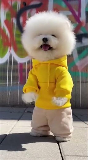 Street Dancer Puppy in Yellow Hoodie Shuts Down the Streets with Moves #puppy #dance #cute