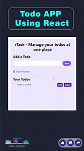 A todo app using REACT #reactjs #reactjsprojects #htmlcss #webdevelopment #webdeveloper