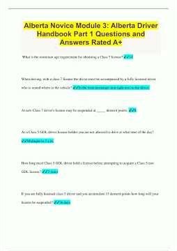 Alberta Novice Module 3 Alberta Driver Handbook Part 1 Questions and Answers Rated A2452