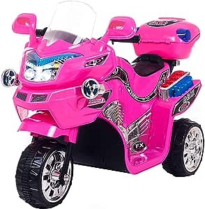 Electric Motorcycle for Kids – 3-Wheel Battery Powered Motorbike for Kids Ages 3 -6 – Fun Decals, Reverse, and Headlights by Lil’ Rider (Pink)