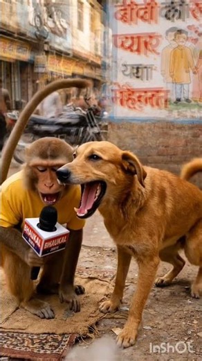 Monkey Reporter 🐒 vs Desi Dog 🐕 |Funny Street Interview #shorts #shortsfeed #dog #monkeys #funny