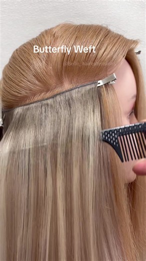 Stock Butterfly weft Installation Tutorial from factory with various length and coloreft Hair color: #Faye on website #hairextensions #weftextensions #hairtutorial #hairextensionspecialist #butterflyweft#butterflymethod #butterflywefts