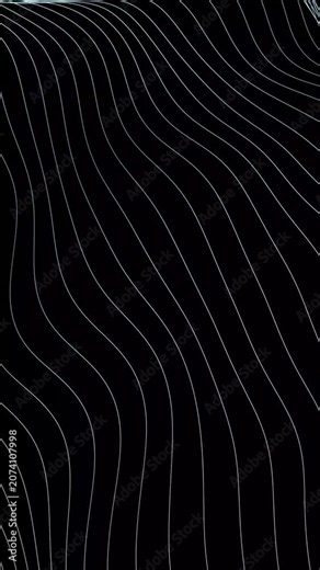 Curved flowing lines wave motion with subtle web shifts, featuring wavy flowing white dotted lines net on black background, deep dots wave flow web motion pattern. 4K