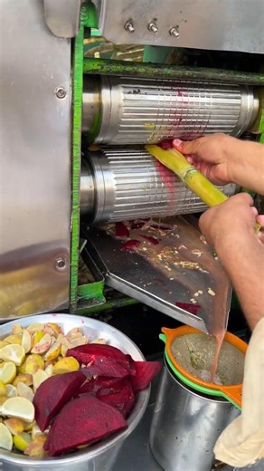Pure beetroot sugarcane juice squeezed fresh #SugarcaneJuice #BeetrootJuice #FreshDrinks #StreetFood