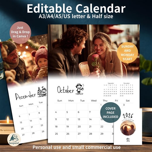 2026 Monthly Calendar Template, Hand-drawn Doodle Illustrations, Minimalist Printable Calendar, A-series/us Letter, Editable & Personalized - Etsy