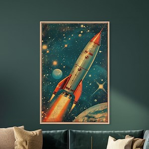 Midjourney Rocket Ship Canvas Art: Retro Space Age Gallery Wall - Etsy