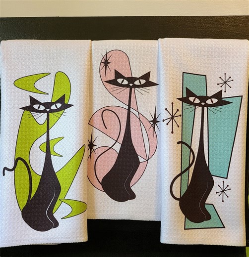 MCM Atomic Cats Kitchen Towel, Retro Bar Towel, Cat Lover Gift - Etsy