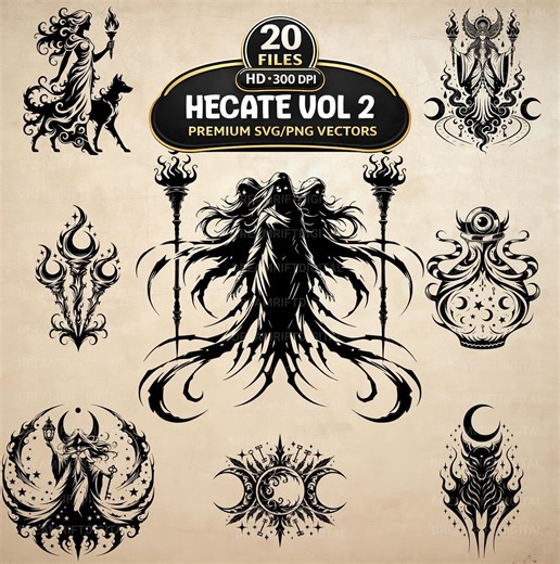 Hecate Goddess Vol 2 SVG PNG Bundle, 20 Gothic Pagan Witchcraft Clipart, Greek Mythology Vector Art for POD, Cricut, Sublimation, Scrapbook - Etsy