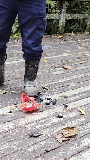 Fireman crush toys under massive boots