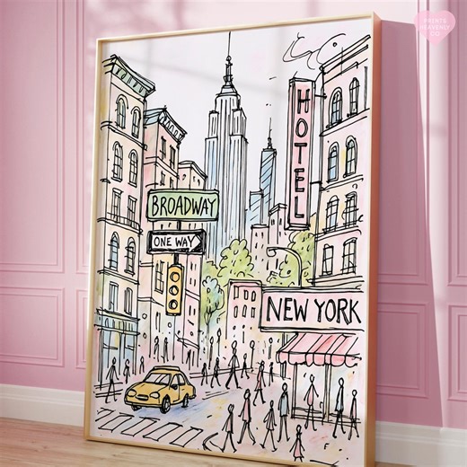 New York City Art Print Poster, New York Poster, Feminine Wall Art, Girly Preppy Print, Aesthetic Wall Print, Pink Wall Art, New York Gift - Etsy