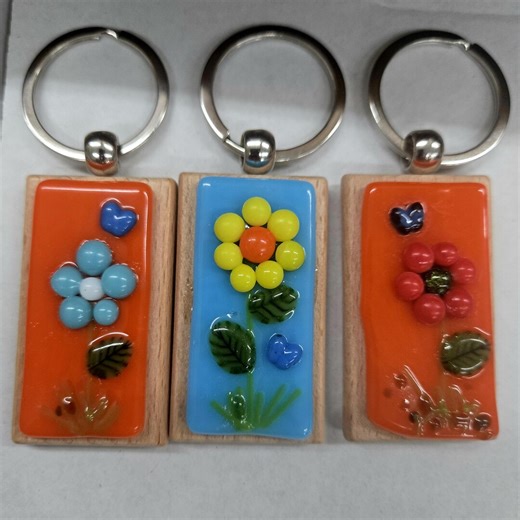 Fused Glass Key Chains, Key Rings, Ocean, Flower, Dog, Unique One of a Kind - Etsy