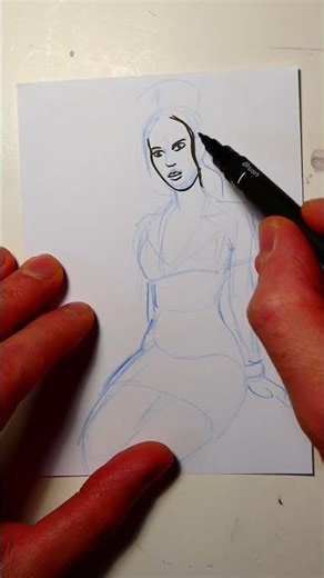 Je m’entraîne en dessinant une infirmière (crayonné + encrage) #shorts