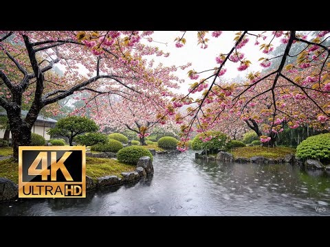 4K🌸🌧️Rain Over Sakura Garden – Gentle Spring Rain Ambience for Sleep, Study & Relaxation🌸🌧️10 Hours