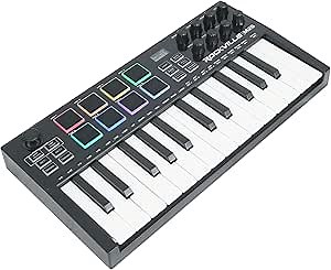 Rockville M25 BLACK 25 Key USB Wireless MIDI Keyboard Controller, Bluetooth, 8 Pads and Knobs, Joystick, Arpeggiator, Compact, for Music Production