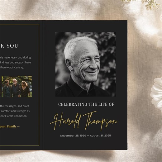 Funeral Program for Man Editable in Canva Instant Download Modern Black Memorial Service Program With Obituary Order of Service - Etsy
