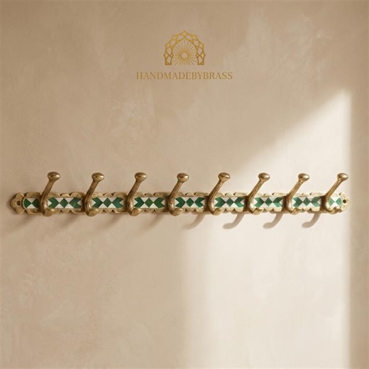 Brass Coat 8 Hooks Rack: Vintage Moroccan Resin Inlay - Etsy