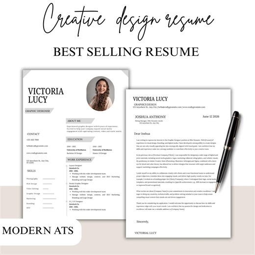 Professional Graphic Designer Resume Template | Creative CV & Cover Letter Canva Editable Modern Design Layout - Etsy