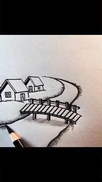 Village Bridge Scenery Drawing with Pencil ✏️ | Easy Nature Sketch | #Shorts