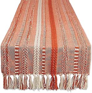 DII Farmhouse Braided Stripe Table Runner Collection, 15x72 (15x77, Fringe Included), Vintage Red