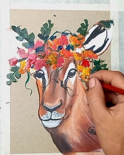 How to Draw Floral Crown Deer | Easy Acrylic Painting Tutorial#shantiartwork