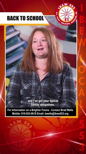 "It's difficult, but it's rewarding. ✨ IBEW's training and supportive community make going back to school manageable. #IBEW #LearnAndGrow #SupportSystem" | IBEW LOCAL 553