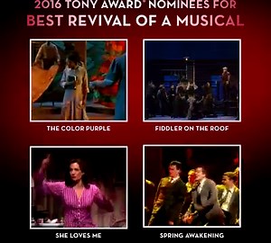 47K views · 347 shares | The nominees for Best Revival of a Musical are... The Color Purple Musical, Fiddler on the Roof, SHE LOVES ME (Roundabout Theatre Company) & Spring Awakening Broadway. | Tony Awards | Facebook