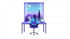 Animated girl student studying late. Doing homework in sleepless night. Flat character animation on white background with alpha channel transparency. Color cartoon style 4K video footage