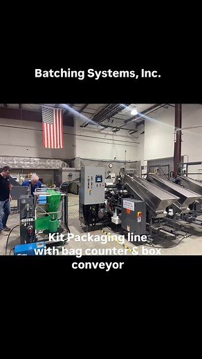 This 5 counter kit line is decked out with all the options. 5 gate Batchmaster IV counters, Sure Feed belt hoppers, servo drive bucket conveyor, C295 Vertical Form Fill & Seal Center fold bagger, take-away conveyor, check weigher, bag counter, and smart carton index conveyor. #kitpacks #kitpackaging #counting #weighing #packaging #automation #packagingautomation #kitline #checkweigher #vffs #bagger | Batching Systems, Inc.