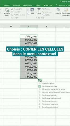 Dupliquer des dates dans Excel (utilisation de la poignée de recopie)