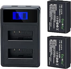 LP-E10 Battery and Dual Battery Charger for Canon EOS Rebel T7 T6 T5 T3 T100, Kiss X50 X70 EOS1100D/1200D/1300D/2000D Digital Cameras(2-Pack 1600mAh)