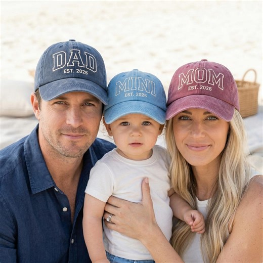 Custom Embroidered Family Baseball Caps, Est. 2026 Matching Mom Dad Mini Hat