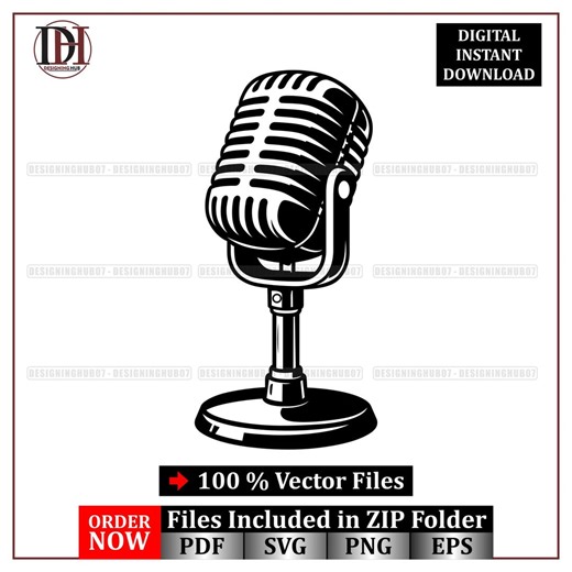 Vintage Microphone Vector SVG : Retro Audio Illustration Design (digital Download) - Etsy